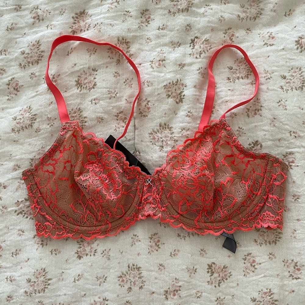 Savage X Fenty Lace Bra in Coral and Brown